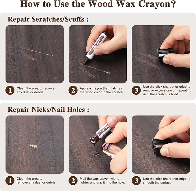 Dual Tip Furniture Markers Touch Up,Upgrade 13 Pcs Wood Markers Furniture Repair Kit,Touch Up Paint Pen and Wood Filler Putty Stick with Sharpener Kit,for Wood Stain Remover,Wood Floor Scratch Repair