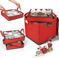 Christmas Ornament Storage Box High Capacity Decoration Organizer Holds Up to 64 Ornaments Decoration Balls Holiday Storage Case with Lid Large Foldable Storage Case for Sundries or Clothes (Red)