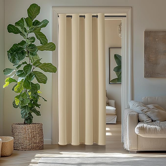 ChrisDowa Blackout Curtains 80 Inches Long for Doorways and Closets, Thermal Insulated Temporary Room Dividers (1 Panel, Biscotti Beige, 34 x 80 Inch)