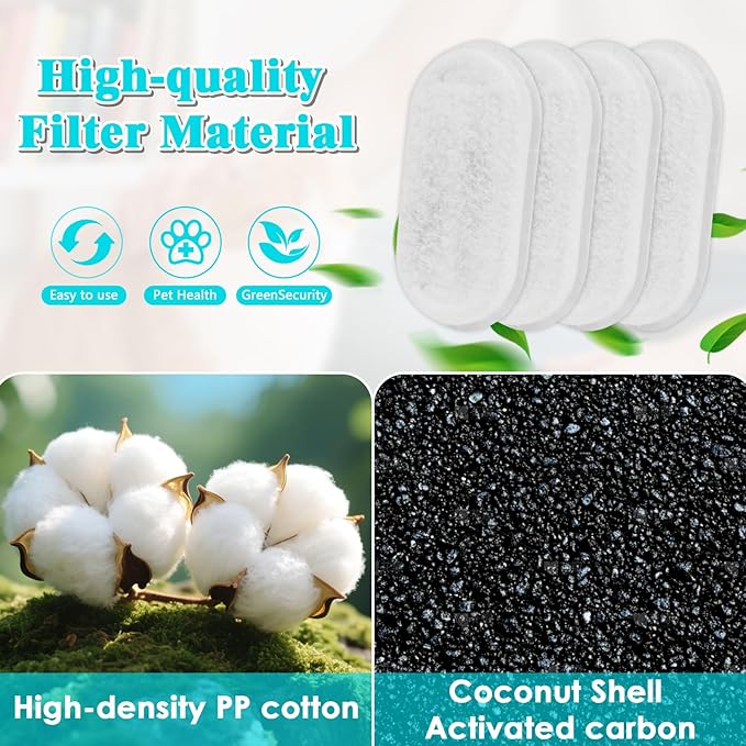 8-Pack Cat Water Fountain Filters with Pump Sponges — Activated Carbon, Ion-Exchange Resin & Cotton Mesh Replacement Filters for Pet Drinking Fountain