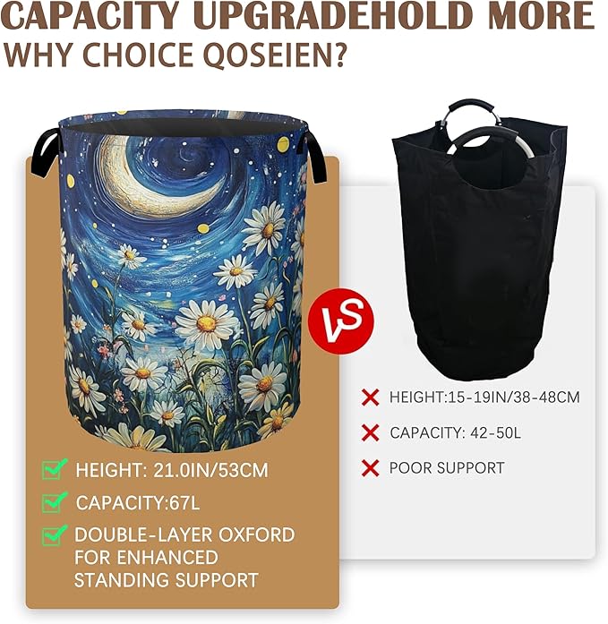 Watercolor Flowers Laundry Basket,Night Starry Sky Collapsible Laundry Baskets with Handles,Waterproof Oxford Cloth Storage Basket 16"x20" for Bathroom/Bedroom/Dormitories