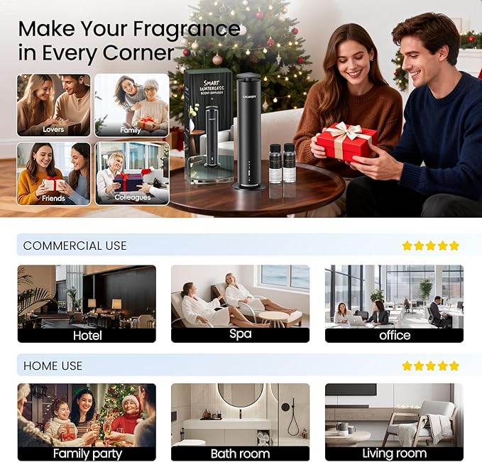 The CACAFSFY Waterless Scent Diffuser Starter Kit -Include 2x120ml Essential Oils,Suitable for Home and Hotel Series Air Diffuser, 1000 Square Inches of Coverage,Remote Control-Hotel Scent Diffuser