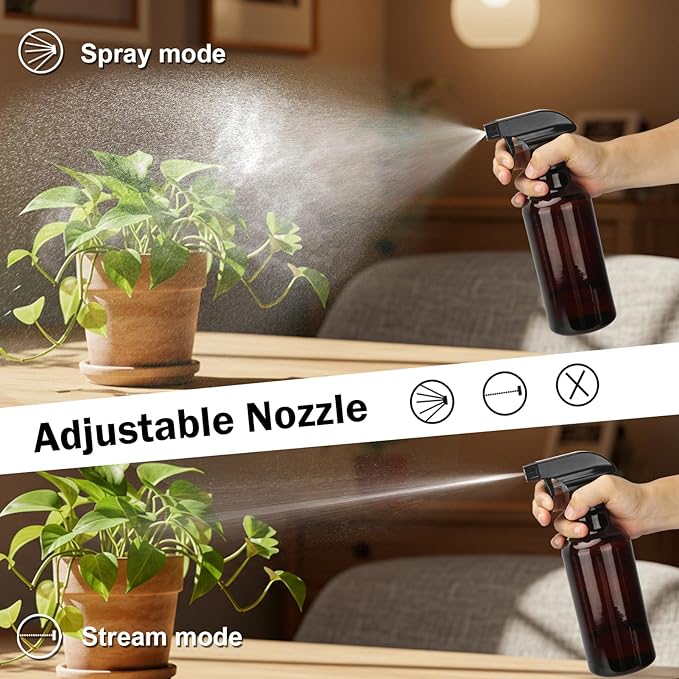 Hethyo Glass Spray Bottles 16.9oz Empty Spray Bottle Mist/Stream Spraying Small Refillable Containers for Hair Care, Cleaning Solutions, Plants, Essential Oils 2 Pack (Brown, 16.9oz)