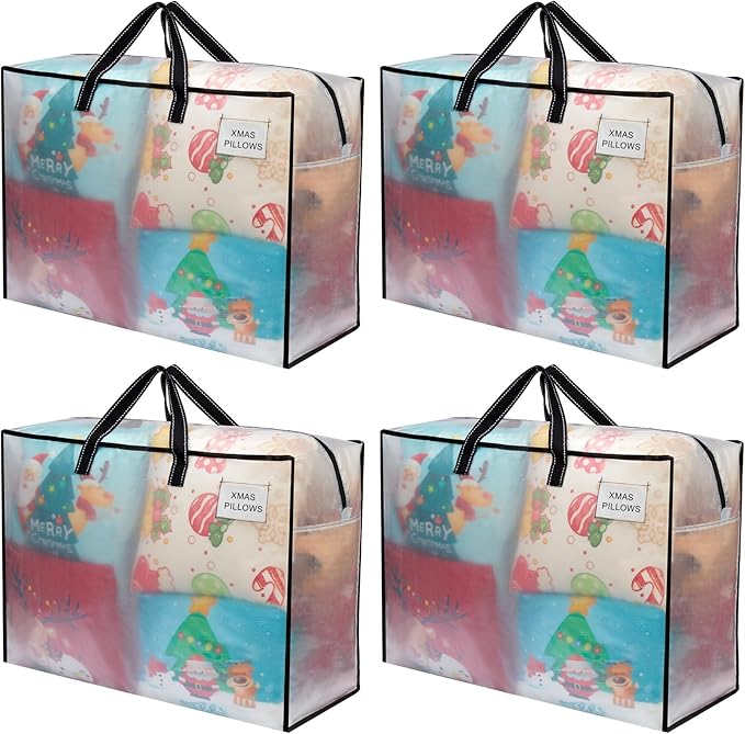 VENO 4 Pack Moving Bags, Christmas Storage Containers, Storage Totes, Zipper On Top, Sturdy, Storage Bags for Camping, Clothes, Bedding, Comforters, Pillows (27 Gallon Clear, 4 Pack)