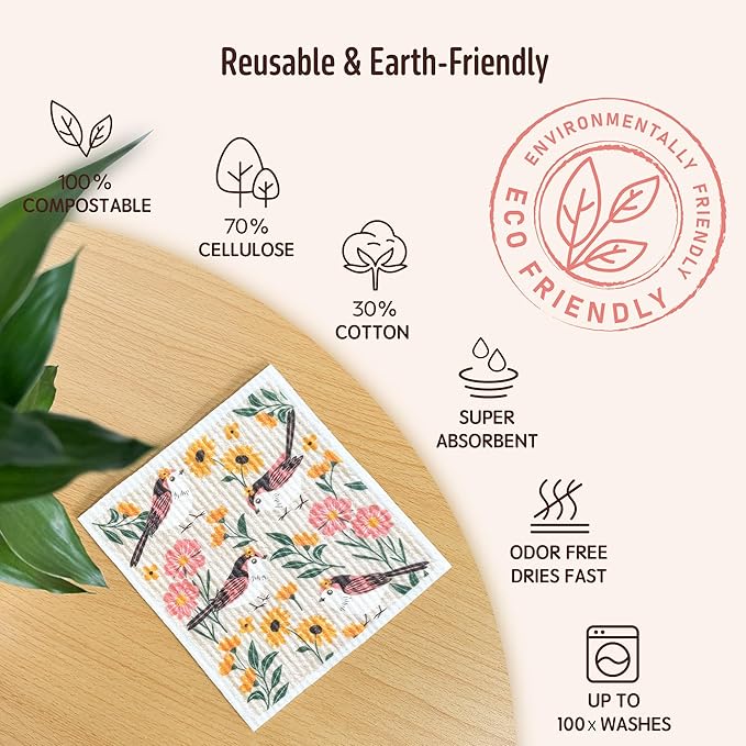 Augine Swedish Dishcloths for Kitchen, 8 Pack Reusable Paper Towels Washable, Super Absorbent Kitchen Towels, No Odor, Biodegradable, Quick Drying, Dishwasher Safe