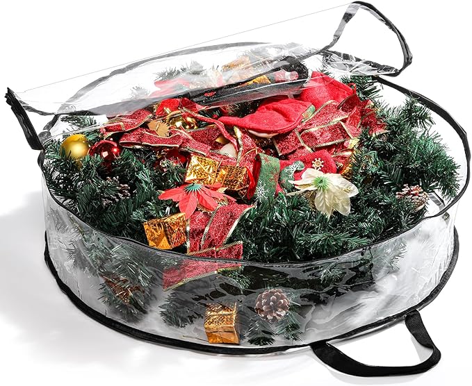 Hedume 2 Pack Wreath Storage Bag, 30" X 8" Clear Everyday Bag, Christmas Wreath Storage Container with Dual Zippered and Reinforced Handle for Holiday Seasonal Wreath Garland