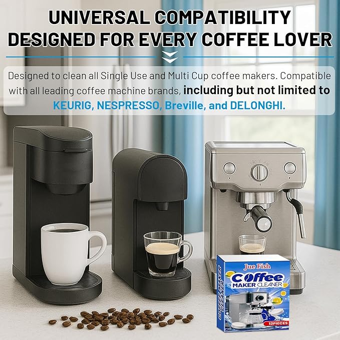 Apsumor Coffee Machine Cleaner Descaler Tablets - 12 Count, Descaling & Deodorizing for All Coffee Makers, Deep Cleans, Non-Toxic