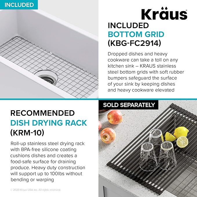 KRAUS Turino 33-inch Farmhouse Reversible Apron Front Fireclay Single Bowl Kitchen Sink in Matte White, KFR1-33MWH
