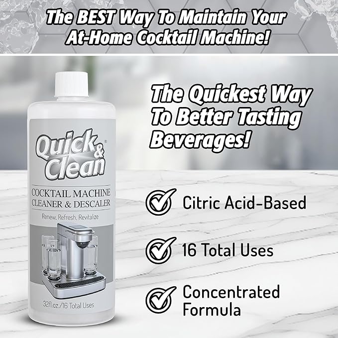 Quick & Clean Cocktail Machine Cleaner & Descaler - Made in the USA - Cleaner & Descaler for At-Home Cocktail Machines - Removes Mineral & Limescale Buildup