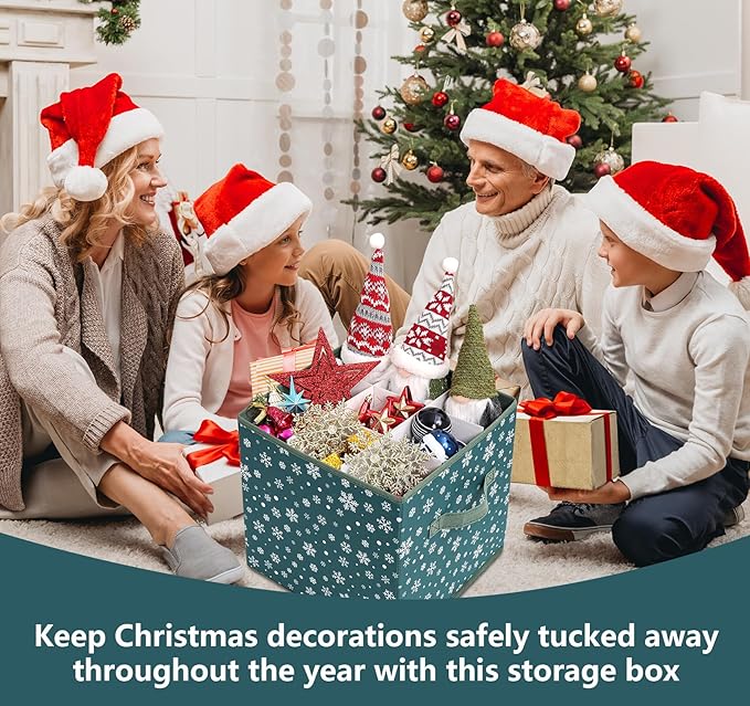 Christmas Ornament Storage Box, Green Snowflakes Christmas Ornament Boxes Storage, Fits 83 Christmas baubles 3cm-8cm, suitable for Holiday Ornaments - 600D Oxford Christmas Ornament Organizer