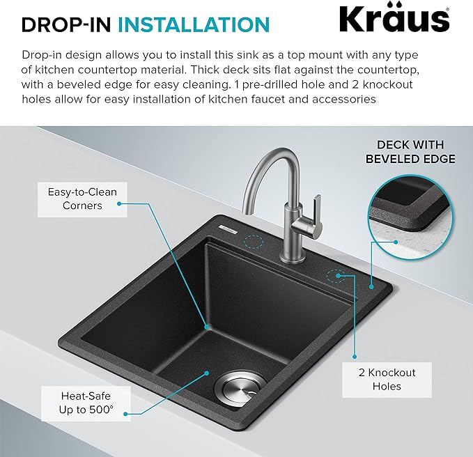 KRAUS Bellucci 18-inch Granite Workstation Drop In Top Mount Single Bowl Kitchen Sink in Metallic Grey with Accessories, KGTW12-18MGR