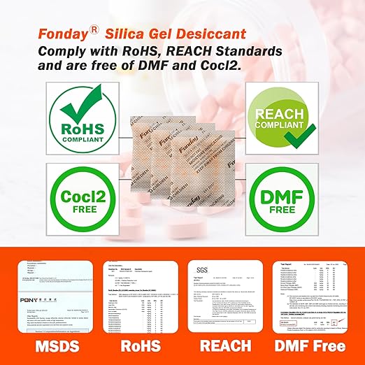 10g x 10 packs Fonday Rechargeable Silica Gel Desiccant Packets Food Grade Fast Reactivate Desiccant Bags Moisture Indicating Orange to Green