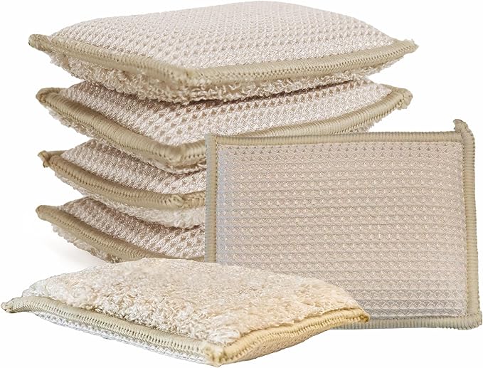 GUOYUANGLO Bamboo Kitchen Sponges Heavy Duty Natural Cleaning Sponges Non-Scratch Dish Sponge for Dishes, Pots and Pans-Beige,6 Pack