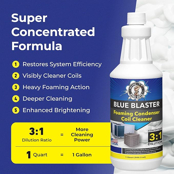 Leak Saver Foaming AC Condenser Coil Cleaner 4PK - 1 Quart | Concentrated Formula Makes 1 Gallon | Extreme Duty Foaming Condenser Cleaner for AC Unit