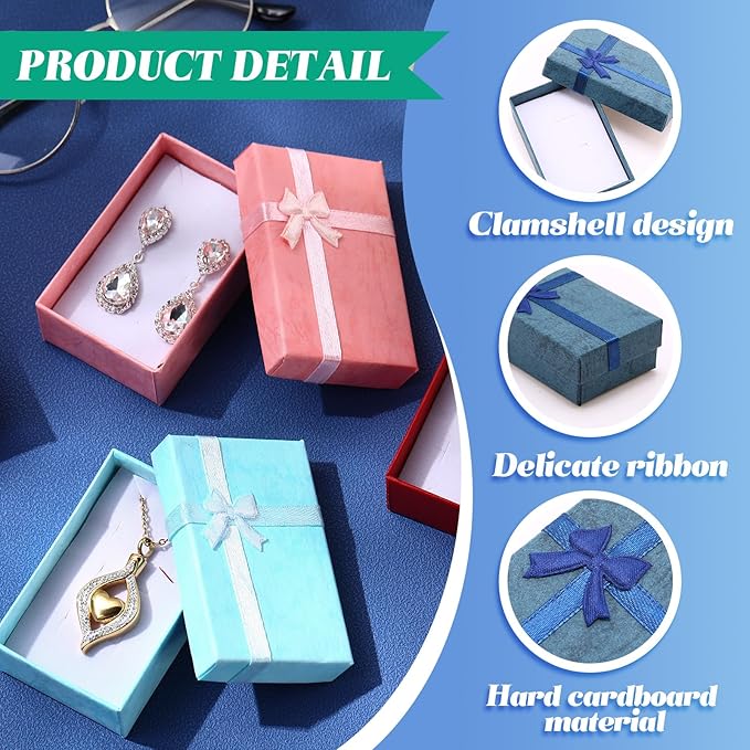 Batiyeer Jewelry Gift Boxes Set Empty Small Gift Cardboard Boxes for Jewelry Packaging with Ribbon Bowknot for Anniversaries Weddings Birthday, 8 Colors(200 Pcs)