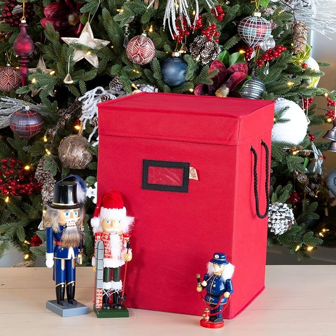 [16 Inch Tall Nutcracker and Figurine Collectibles Storage Boxes] - Large Ornament Bag for Holiday Decor Storage - Great for Storing 9 Carolers, Santa Figure, or Nut Cracker Ornaments