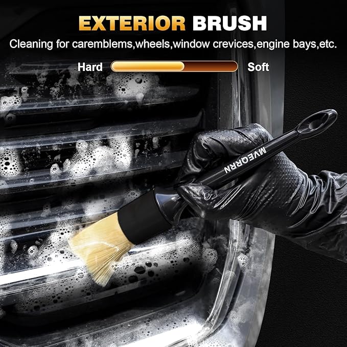 10Pcs Car Detailing Brush Set,Boars Hair Car Cleaning Detail Brush kit,Ultra Soft No Scratch Car Dust Brush,Car Interior Detailing Brushes Kit,Detail Brushes Car Detailing for Interior Exterior(black)