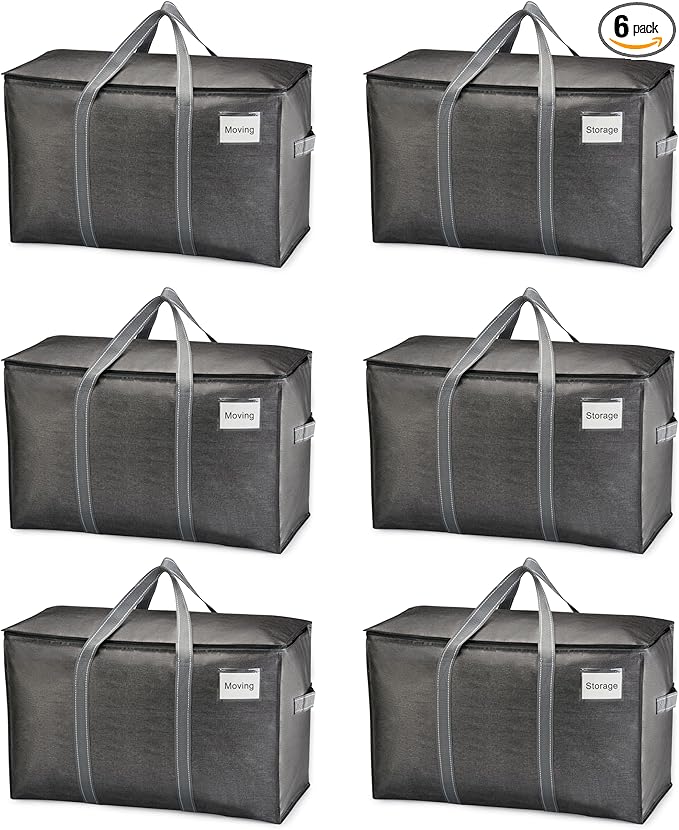 VENO 6 Pack Moving Bags and Large Christmas Storage Bins with lids. Alternative to Moving Boxes, Packing Supplies for College. Extra Large Heavy Duty Totes for Packaging (Dark Gray, 6 Pack)