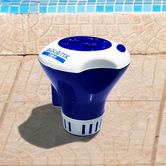Aquatix Pro Pool Chlorine Floater Dispenser with Thermometer for 1 to 3 inch Tablets, Large & Durable Floating Dispenser for Spa, Hot Tub, In-ground & Above Ground Pools, Adjustable Flow Rate