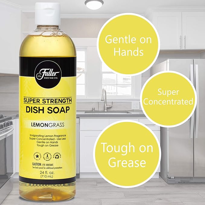 Fuller Brush Super Strength Dish Soap – Lemongrass – Ultra Concentrated Formula – Cuts Grease Fast, Clean Dishes, Glassware, Silverware, Pots, Pans & Surfaces – (Pack of 1)