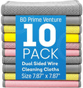 BD Prime Ventures Dual Sided Wire Cleaning Cloths 10-Pack Multipurpose Dishwashing Rags, Reusable Kitchen Scrubber, Effective Dishcloth Rag for Cookware, Multicolored (Orange, Pink, Green)
