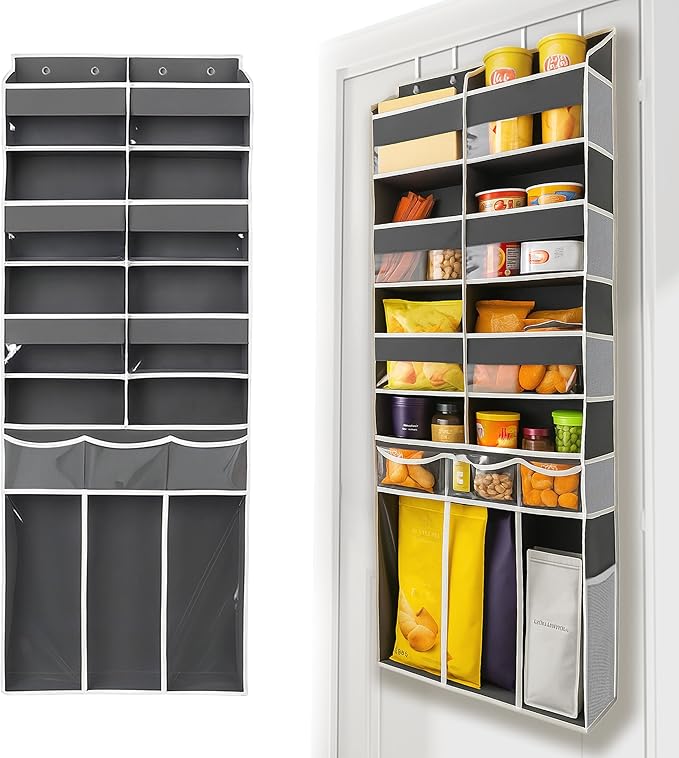 EZVERY Extra Large Over The Door Organizer with Clear Pockets - 8 Compartments & XL Bottom Storage, Heavy-Duty Hanging Organizer for Bathroom, Bedroom, Closet (57 Inch Height).