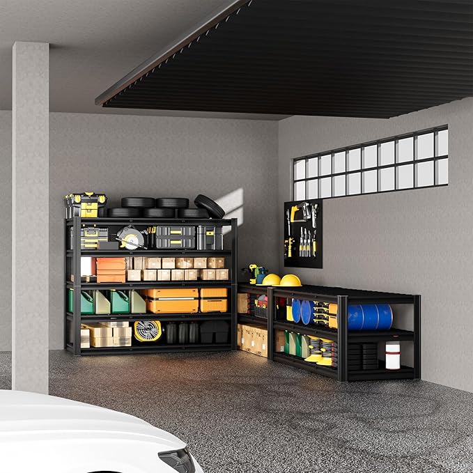 cynnda 5-Tier 60”W x 24”D x 72”H Garage Shelving Storage Shelves 3000LBS Heavy Duty Metal Shelf Adjustable Rack Units Suitable for Garage Basement Warehouse Utility Shelves (Black)