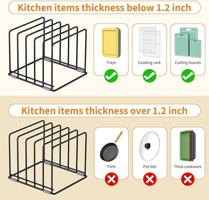 VAEKUCEAN Cutting Board Organizer, Kitchen Cabinet Organizer, Divided Rack with 5 Slots for Baking Trays, Cutting Boards - Cookie sheet Organizer Inside Cabinet, Baking Sheets Holder (large)