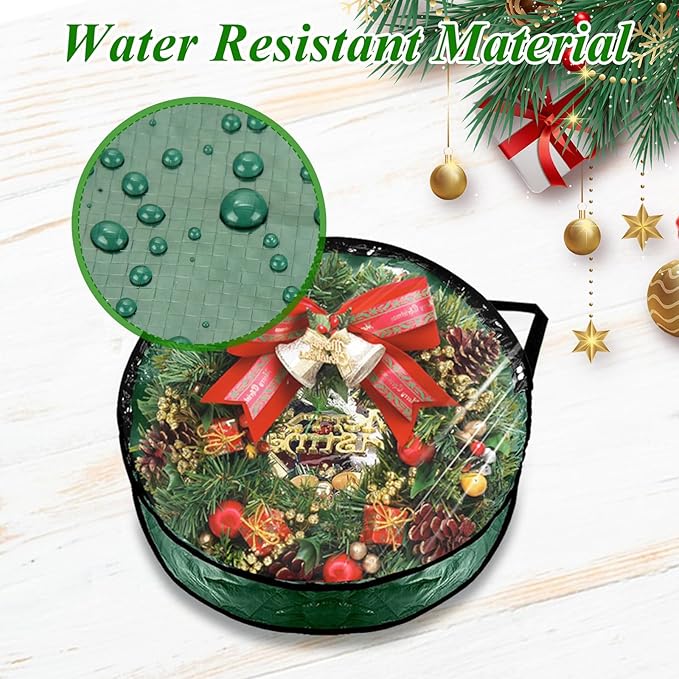 6 Pack Wreath Storage Container Bag 30 Inch Christmas Wreath Storage Bag Heavy Duty Christmas Wreath Boxes with Clear Window for Xmas Holiday Seasonal Wreath Garland(Green)