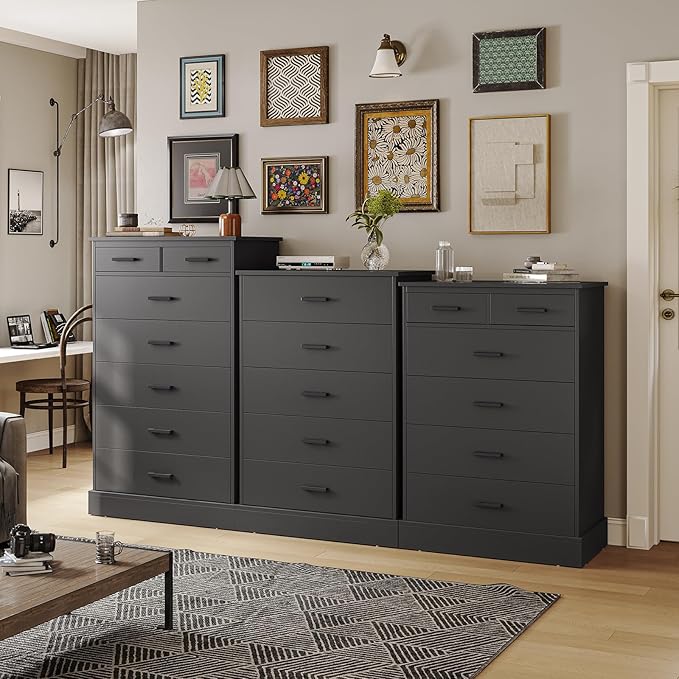 Hasuit Black Dresser for Bedroom, Tall 7 Drawer Dresser with Sturdy Base, Wood Storage Tower Clothes Organizer, Large Storage Cabinet, Chest of 7 Drawers for Closet, Living Room, Hallway
