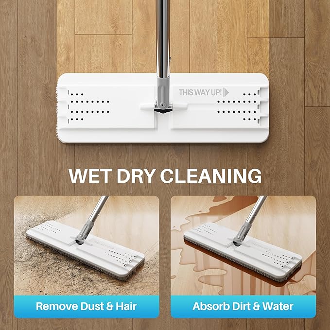 JOYMOOP Hands-Free Self-Cleaning Microfiber Mop and Bucket with Wringer Set for Home, Mops for Floor Cleaning and Wall Cleaner, Hardwood, Tile, Laminate, Vinyl Floors, Smooth Walls, and Glass Windows