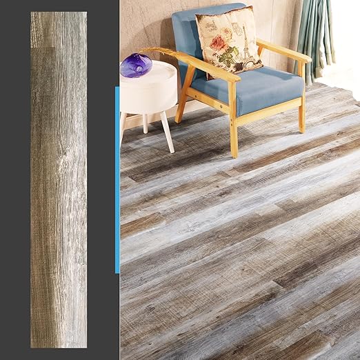 Art3d Peel and Stick Floor Tile Vinyl Wood Plank 12-Pack 18 Sq.Ft, Old Wood, Rigid Surface Hard Core Easy DIY Self-Adhesive Flooring