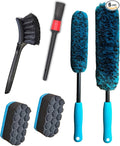 oesee 6PCS Car Wheel Cleaning Detailing Pro Kit, Tire Brush, 2 PCS Soft Woolies Rims Brush, Detailing Brush, and Tire Dressing Pads, Scratch-Free & Multipurpose Tire Brush