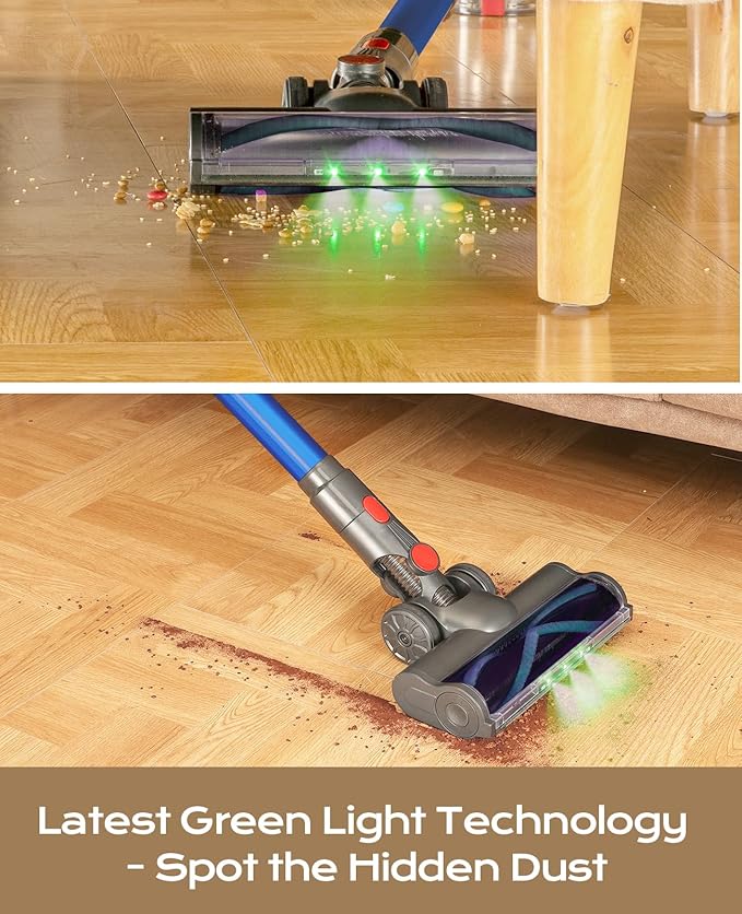SVHT Cordless Vacuum Cleaner, 450W 40KPA Vacuum Cleaners for Home, 45Mins Lightweight Stick Vacuum with Advanced Green Light Tech, Rechargeable Battery Vacuum for Carpet,Pet Hair,Hardwood Floor