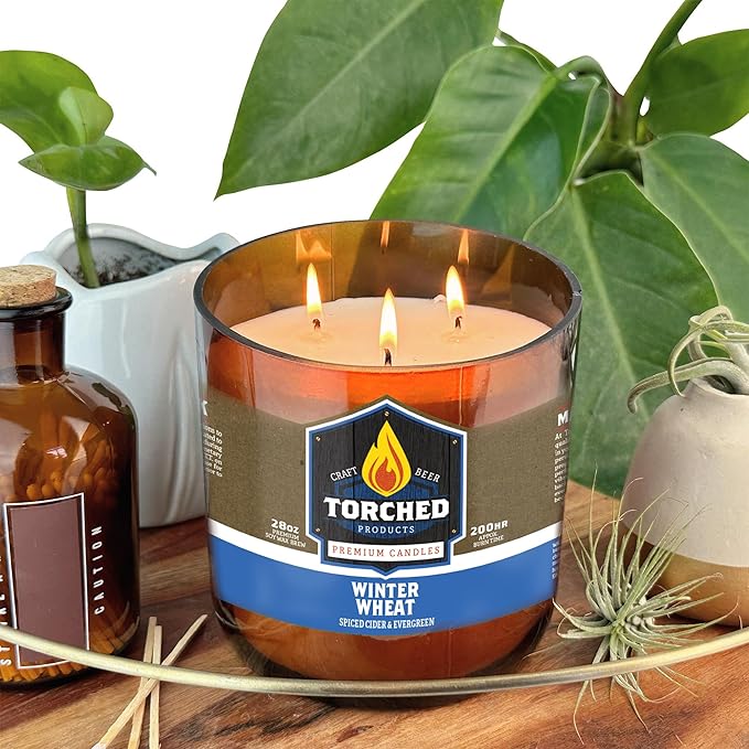 Torched Beer Scented Candles | Natural Soy Wax Candle | Winter Wheat Scent 28 oz | Makes a Great Gift for Men, Beer Lovers, and Collectors | Bar Man-Cave Decor and Accessories