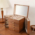 Walnut Wooden Jewelry Box,5-Layer Mirror,Velvet Jewelry Organizer with 11.8x7.8x10.4 Inches,Side Doors Brass Handle Jewelry Organizers Storage for Women Bridesmaid Christmas Gifts