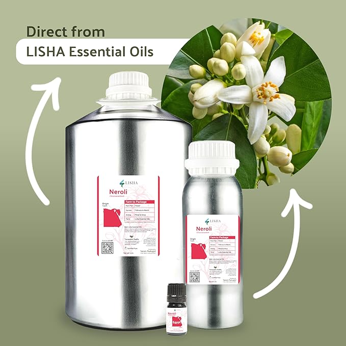 Neroli Essential Oil - Direct from Egyptian Nile Delta Farms - Steam Distilled - Aceite Azahar for Aromatherapy, Massage, Diffuser, DIY Candle and Soap Making - 2lbs