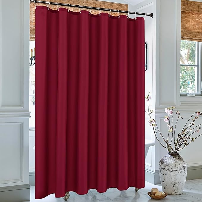 Biscaynebay Quality Fabric Shower Curtain Liners 72 Inch by 72 Inch, Burgundy Water Resistant Bathroom Curtains Rust Resistant Grommets & Weighted Bottom Hem Machine Washable