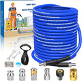 Sewer Jetter Kit 100 FT for Pressure Washer, 5800 PSI Drain Cleaner Hose 1/4 Inch NPT Corner Rotating and Button Nose Sewer Jetting Nozzle Spanner WatertightTape Pearl Corsage Pin(Blue)