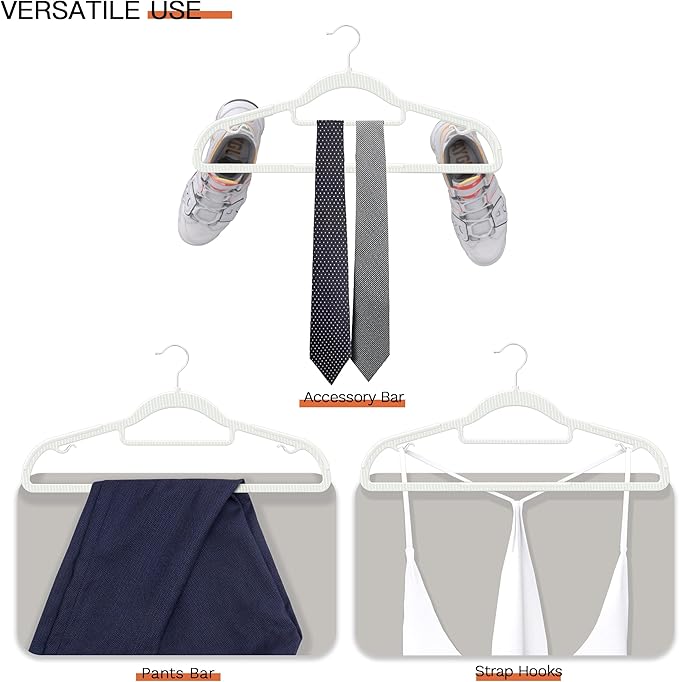 MLKJHHI 60 Pack Thin Space Saving Hangers, No Slip Clothes Hangers with Non Slip Textured and 360° Hook - Plastic Hanger, Closet Organizer for Shirt, Pants, Suit, Skirt, Coat - White