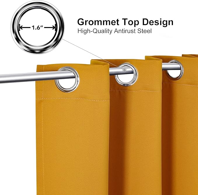 ChrisDowa Blackout Curtains 120 Inches Long for Living Room, Grommet Thermal Insulated Room Darkening Curtains for Bedroom (1 Panel Set, Mustard Yellow, 52W x 120L)