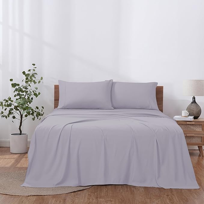 Modern Threads Soft Microfiber Solid Sheets - Luxurious Microfiber Bed Sheets - Includes Flat Sheet, Fitted Sheet with Deep Pockets, & Pillowcases Lilac Marble Full