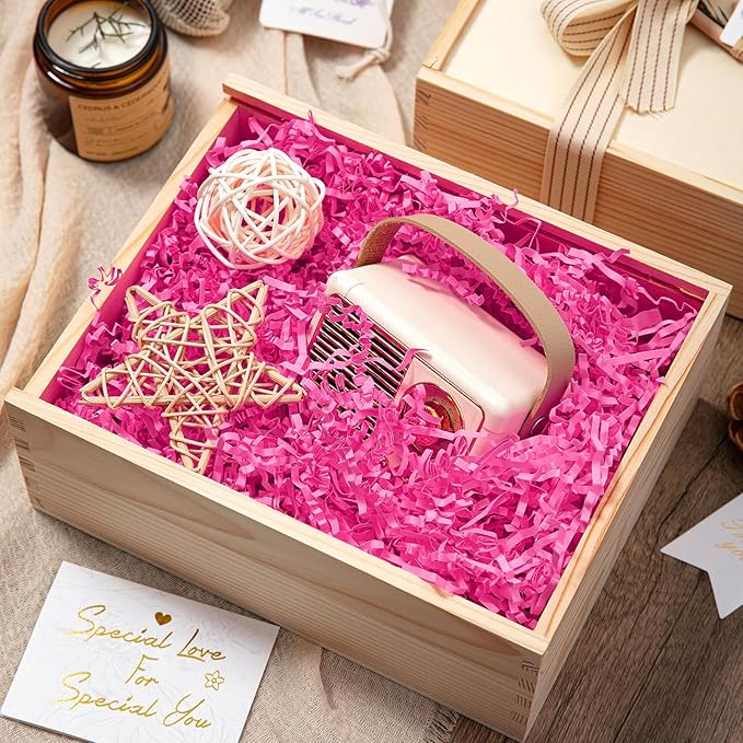 Mefleet 1 LB Crinkle Cut Paper Shred Filler Pink Crinkle Shredded Paper for Gift Box - Gift Basket Bag Filler - Grass Cushion Stuffing for Mother's Day Holiday Packaging Wrapping
