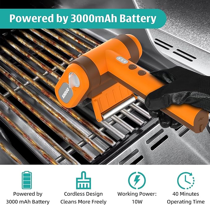 Electric Rechargeable Grill Brush,Grill Cleaner for Outdoor Grill with 800 RPM Motor - Bristle-Free Stainless Steel Grill Cleaner with LED Light for BBQ, Heavy Duty Grill Cleaning Tool (Champagne)