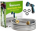 Beitopamz Garden Hose 25 ft, Stainless Steel Metal Water Hose with Nozzle, Flexible and Durable, Rust Proof, No-Kink, Heavy Duty, Leakproof 3/4'' Brass Fittings, Lightweight Hose for Patio, Lawn