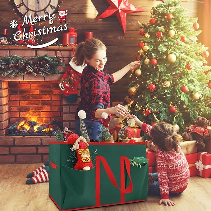 Christmas Nutcrackers Storage Box Stores 8 Figurines and Nutcrackers Sized 15 Inches, Holiday Nutcrackers Organizer with Adjustable Dividers, Extra Pockets, 600D Oxford Fabirc, Durable Handle (Green)