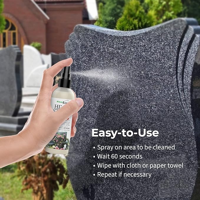 KleanLogik Headstone Cleaner For Graves & Memorials, Tombstone Cleaner Solution Removes Dirt & Plant Growth To Restore Natural Luster To Granite, Marble, Slate, Concrete, Limestone & Stone, 8 Fl Oz