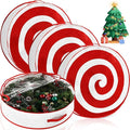 4 Pcs 24 Inch Christmas Wreath Storage Bag Candy Cane Wreath Storage Container Clear Window Dual Zipper Handle Red White Peppermint Garland Organizer for Holiday Decoration, Classic Lollipop