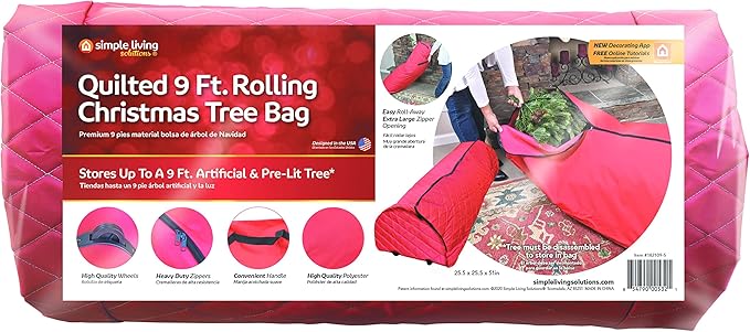 Simple Living Solution's Premium 9ft Quilted Rolling Christmas Tree Storage Bag for Artificial XMas Trees. Also Great for Storing Holiday Inflatables and Camping Supplies