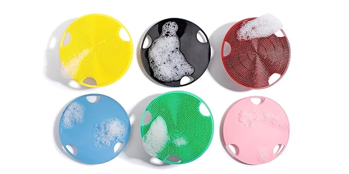 Boie USA Flat Body Scrubber - Soft Silicone-Like Exfoliating Shower Scrubber & Body Cleansing Brush - Stick-to-Wall Loofah Replacement - Antimicrobial Exfoliator for All Skin Types (Blue)